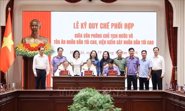 Lễ ký kết quy chế phối hợp giữa Văn phòng Chủ tịch nước và TAND tối cao , VKSND tối cao