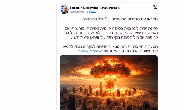 Bài đăng của Thủ tướng Benjamin Netanyahu trên mạng xã hội kèm hình ảnh AI. Ảnh chụp màn hình