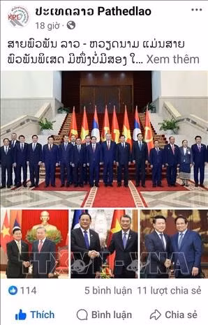 Bài đăng trên trang Facebook chính thức của tờ Pathetlao. Ảnh: TTXVN phát