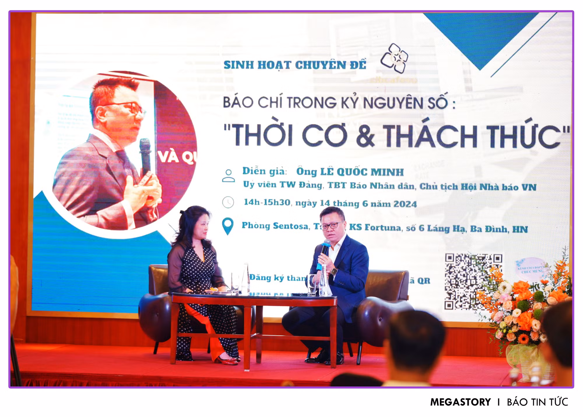 Nhà báo Lê Quốc Minh, Ủy viên Trung ương Đảng, Phó trưởng Ban Tuyên giáo Trung ương, Chủ tịch Hội Nhà báo Việt Nam, Tổng Biên tập Báo Nhân dân trong vai trò diễn giả chính, dẫn dắt cuộc tọa đàm “Báo chí trong kỷ nguyên số: Thời cơ và thách thức”.