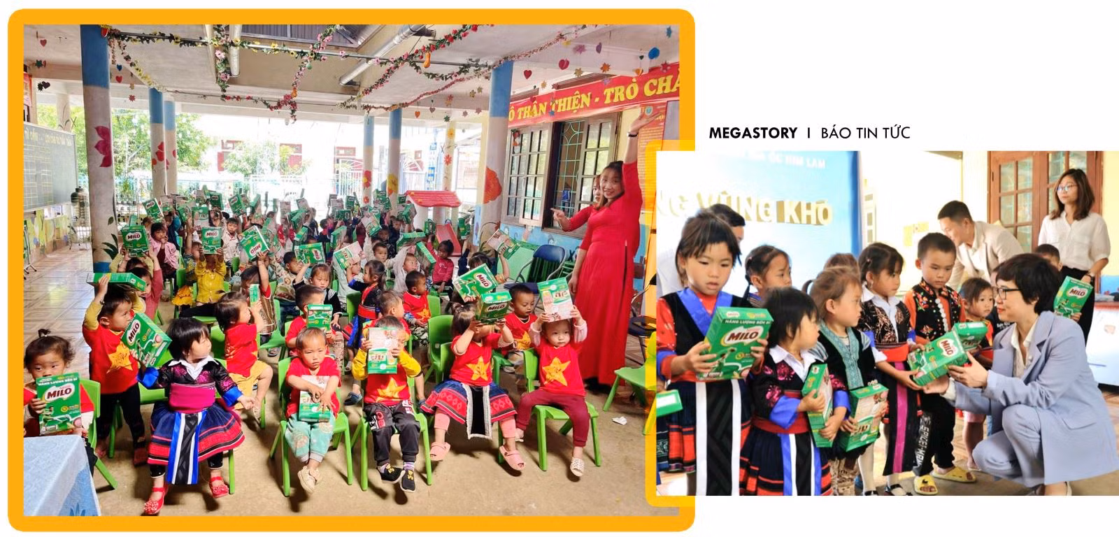 Niềm vui của các em nhỏ trường mầm non xã Mù Sang tại lễ khởi công được nhân lên với những món quà của các nhà tài trợ.