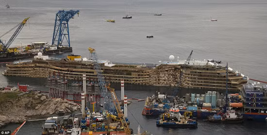 Cận cảnh lật đứng tàu Costa Concordia ảnh 1