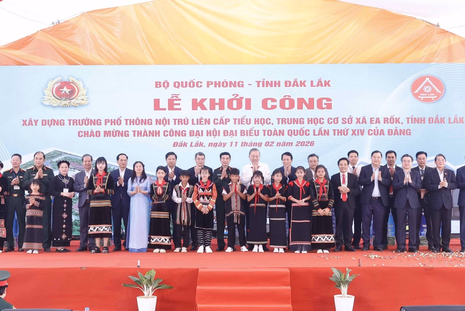 Sáng 11/2/2026, Tổng Bí thư Tô Lâm dự Lễ khởi công xây dựng Trường Phổ thông nội trú liên cấp Tiểu học, Trung học cơ sở xã Ea Rốk (tỉnh Đắk Lắk), do Bộ Tổng Tham mưu Quân đội nhân dân Việt Nam phối hợp với UBND tỉnh Đắk Lắk tổ chức.