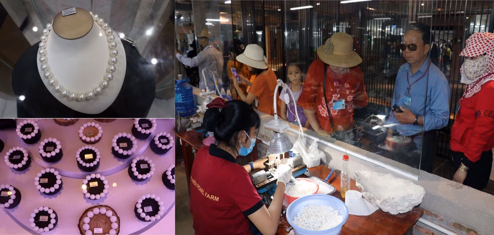 Du khách tham quan khu chế tác các sản phẩm ngọc trai tại cơ sở ngọc trai Ngọc Hiền trên đảo Phú Quốc (Kiên Giang).