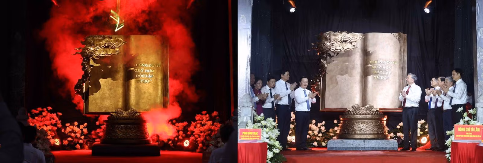 Chiều 15/5/2025, tại tỉnh Nghệ An, Tổng Bí thư Tô Lâm trao tặng Đảng bộ, chính quyền và nhân dân tỉnh Nghệ An tác phẩm điêu khắc ánh sáng “Việt Nam - những trang sử vàng”.