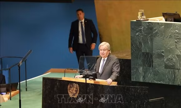 Tổng Thư ký LHQ Antonio Guterres phát biểu tại phiên khai mạc Khoá họp 81 Đại hội đồng Liên hợp quốc ở New York (Mỹ) ngày 8/9/2026. Ảnh: THX/TTXVN phát