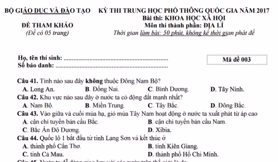 Phản hồi về thông tin đề tham khảo môn địa lý có sai sót ảnh 1