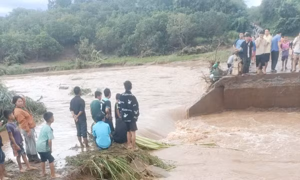 Mưa lũ sau bão số 13 cuốn trôi một cầu dân sinh ở Đắk Lắk