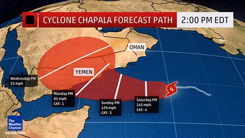 Siêu bão Chapala đang di chuyển vào Yemen và Oman ảnh 1