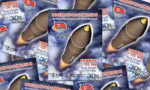 Triều Tiên in tem có chữ tiếng Anh ăn mừng phóng tên lửa Hwasong-14