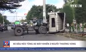 Tài xế và phụ xe đầu kéo kẹt cứng trong cabin sau tai nạn