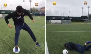 Xem Neymar dẫm trượt bóng ngã sõng soài trên sân