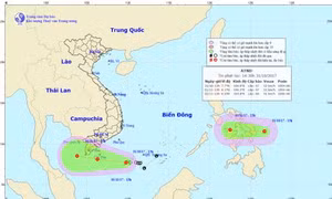 Xuất hiện áp thấp nhiệt đới kép trên Biển Đông