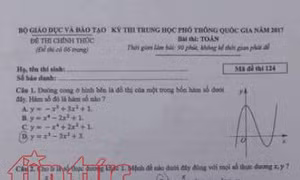 Đáp án của mã đề thi Toán 124