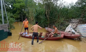 Nước dâng cao, bãi giữa sông Hồng chìm trong nước