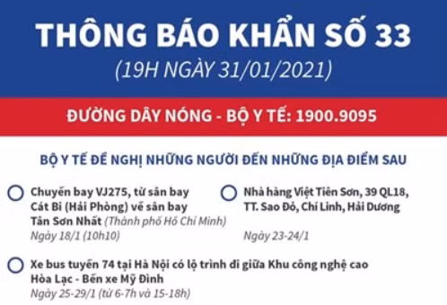 Dịch COVID-19: Thông báo khẩn số 33 của Bộ Y tế