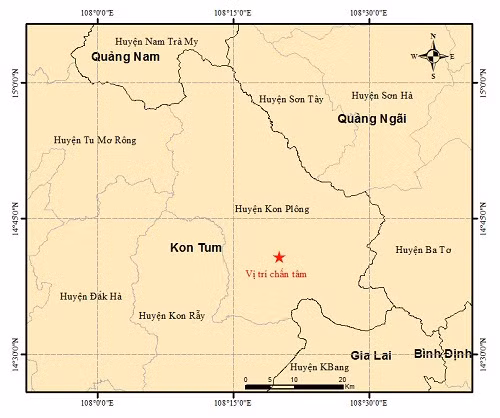 Bản đồ chấn tâm động đất. Ảnh: igp-vast.vn