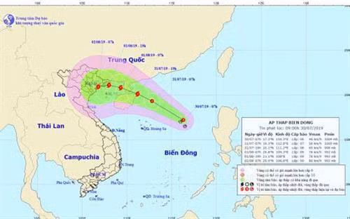 Vùng áp thấp trên biển Đông đã mạnh lên thành áp thấp nhiệt đới