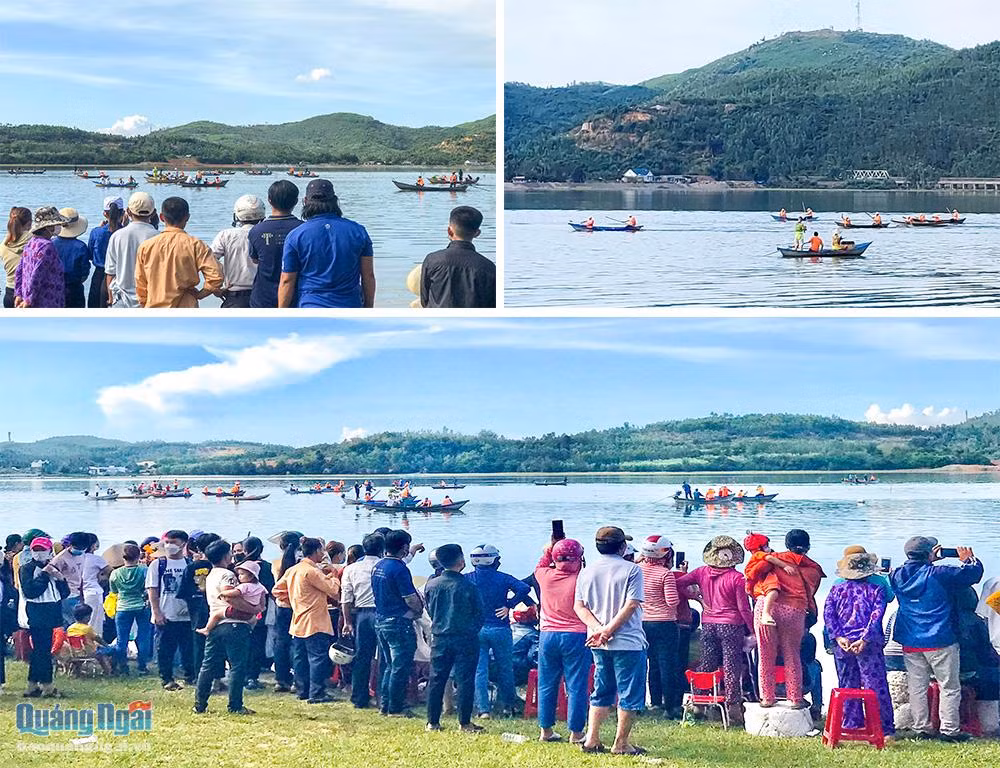 Đua ghe truyền thống thu hút đông đảo người dân và du khách đến xem và cổ vũ. Ảnh: baoquangngai.vn