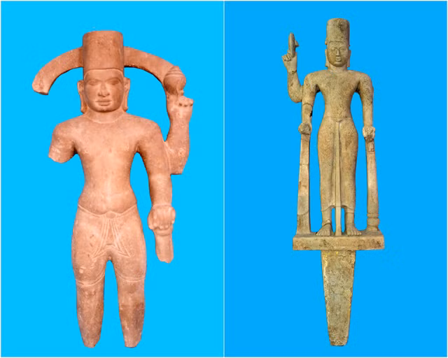 2 tượng thần Vishnu tìm thấy ở Khu di tích Gò Tháp được công nhận là Bảo vật Quốc gia. Ảnh : baodongthap.vn