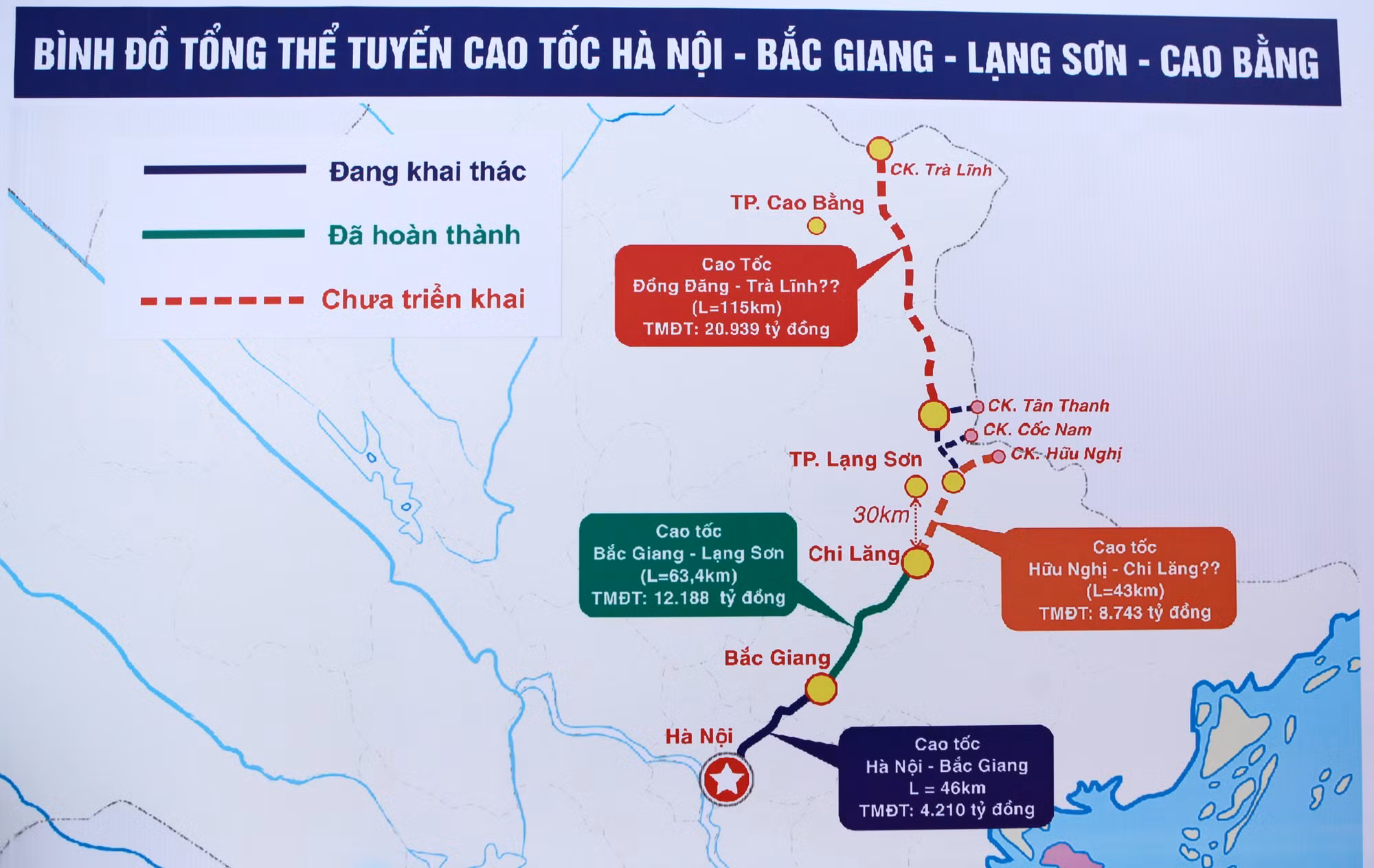 Đường cao tốc Bắc Giang - Lạng Sơn trong mối liên kết với các đường cao tốc Đồng Đăng - Trà Lĩnh (Cao Bằng) trong tương lai. Ảnh:baodautu.vn