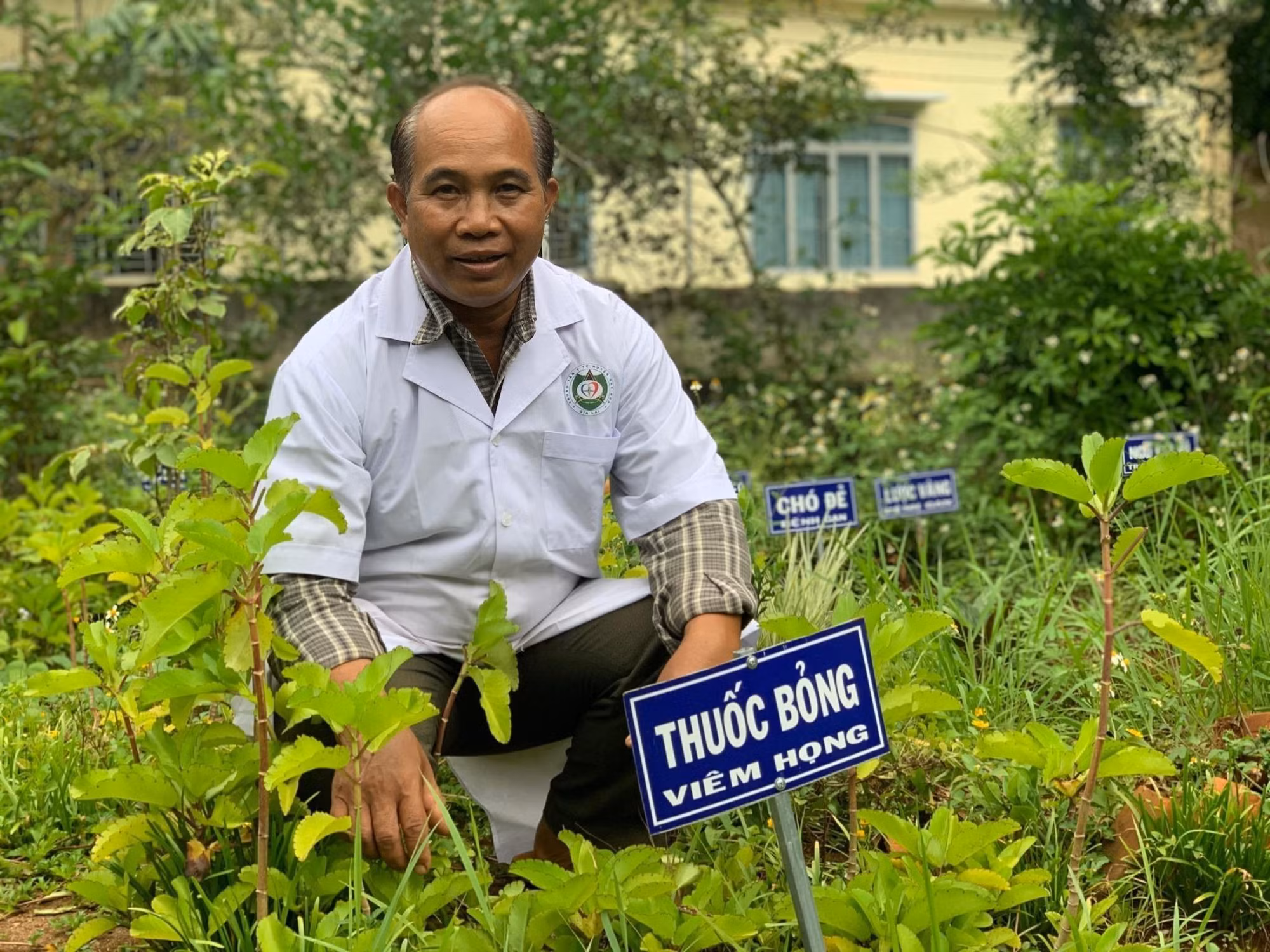 Bác sỹ Nay Blum trong vườn thuốc của trạm y tế xã Glar, huyện Đăk Đoa (Gia Lai). Ảnh: Hồng Điệp - TTXVN