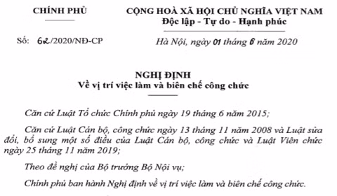 Ban hành Nghị định 62 quy định về vị trí việc làm và biên chế công chức