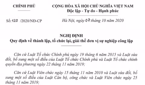 Quy định về thành lập, tổ chức lại, giải thể đơn vị sự nghiệp công lập