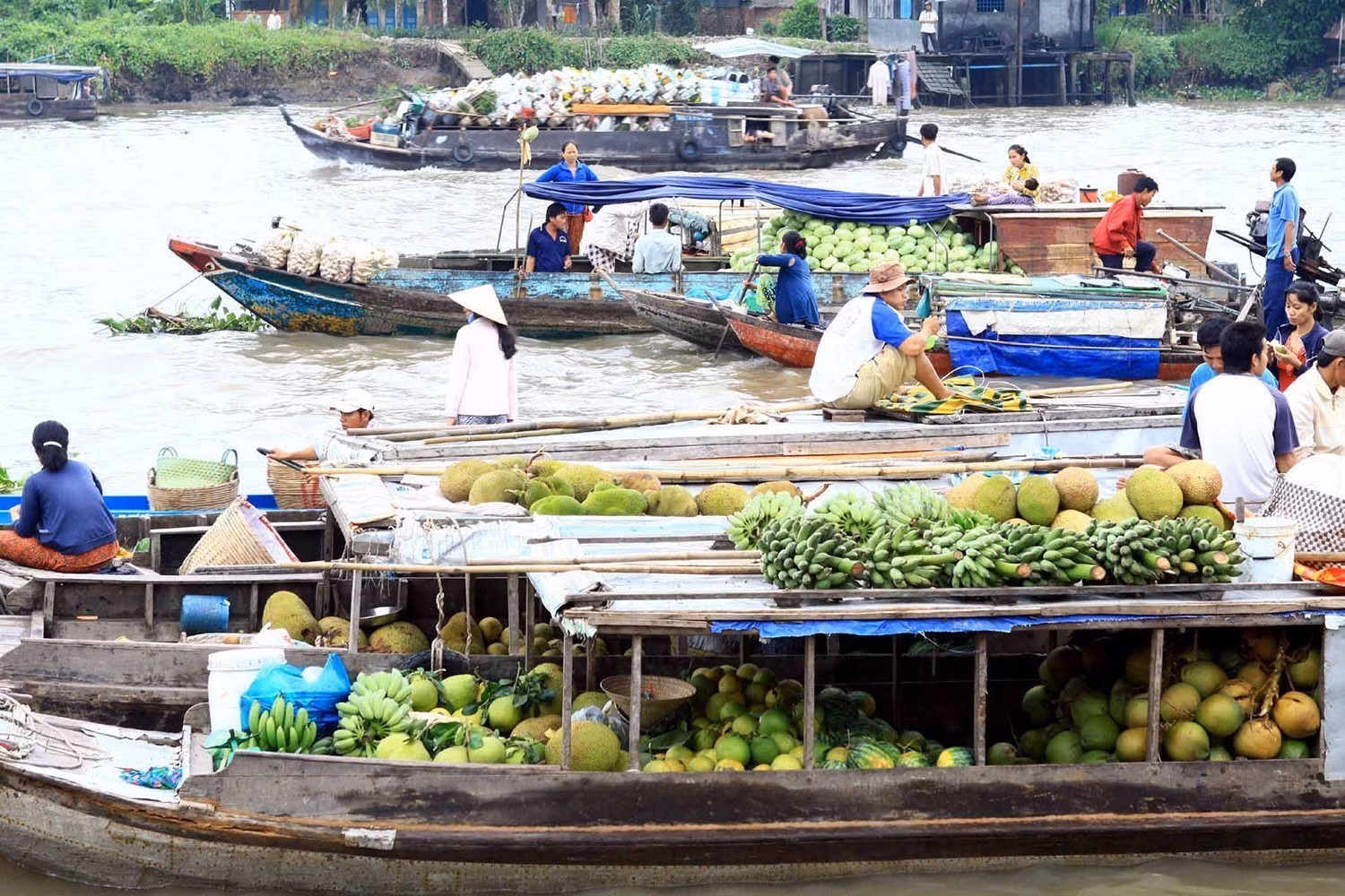 Chợ nổi Ba Ngàn (thị xã Ngã Bảy, tỉnh Hậu Giang) tấp nập ghe xuồng với bạt ngàn đặc sản hoa trái phục vụ thị trường Tết Nguyên đán. Ảnh: Duy Khương – TTXVN