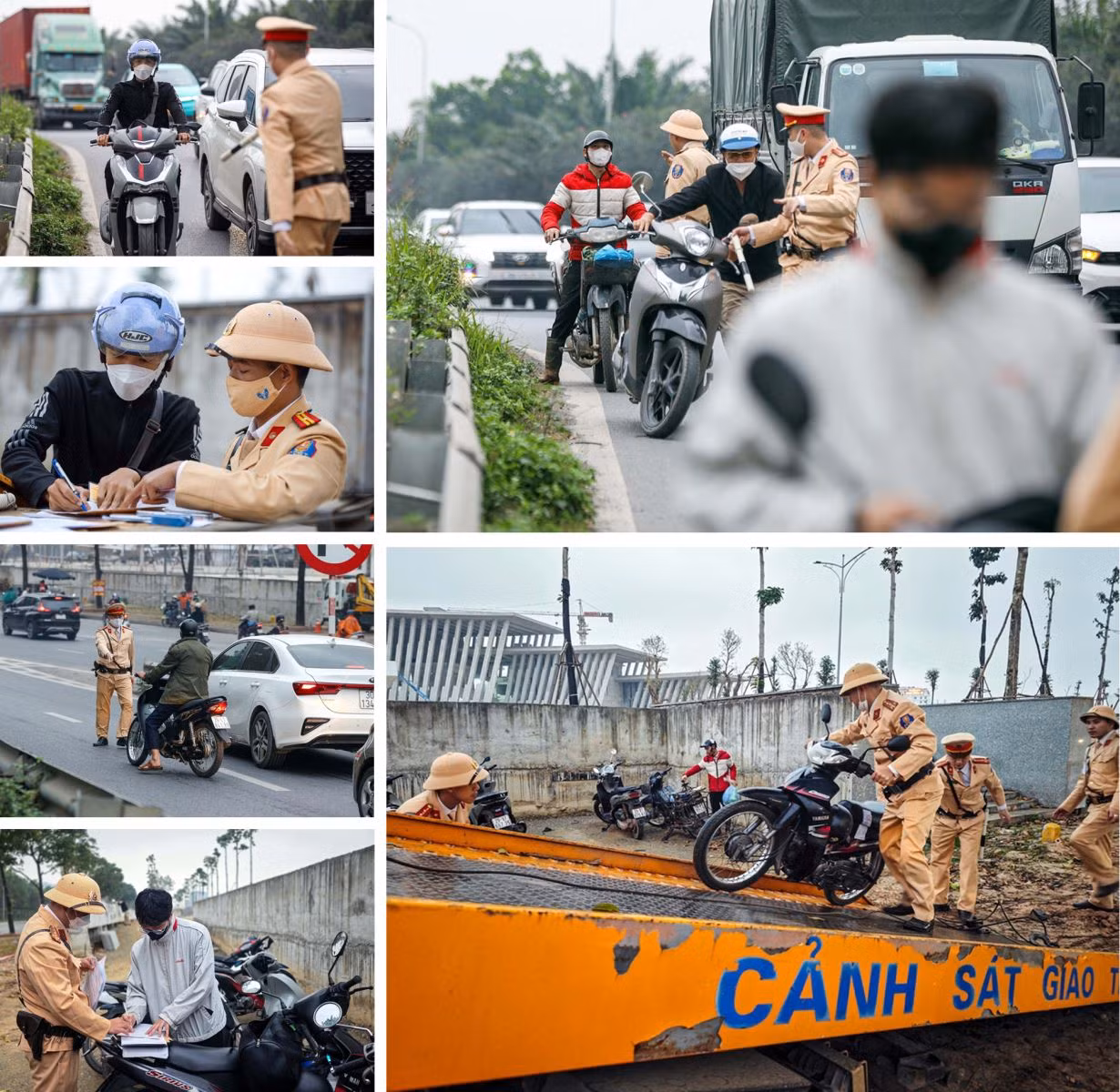 Phát hiện và xử lý nhiều trường hợp đi xe máy vào cao tốc Đại lộ Thăng Long.