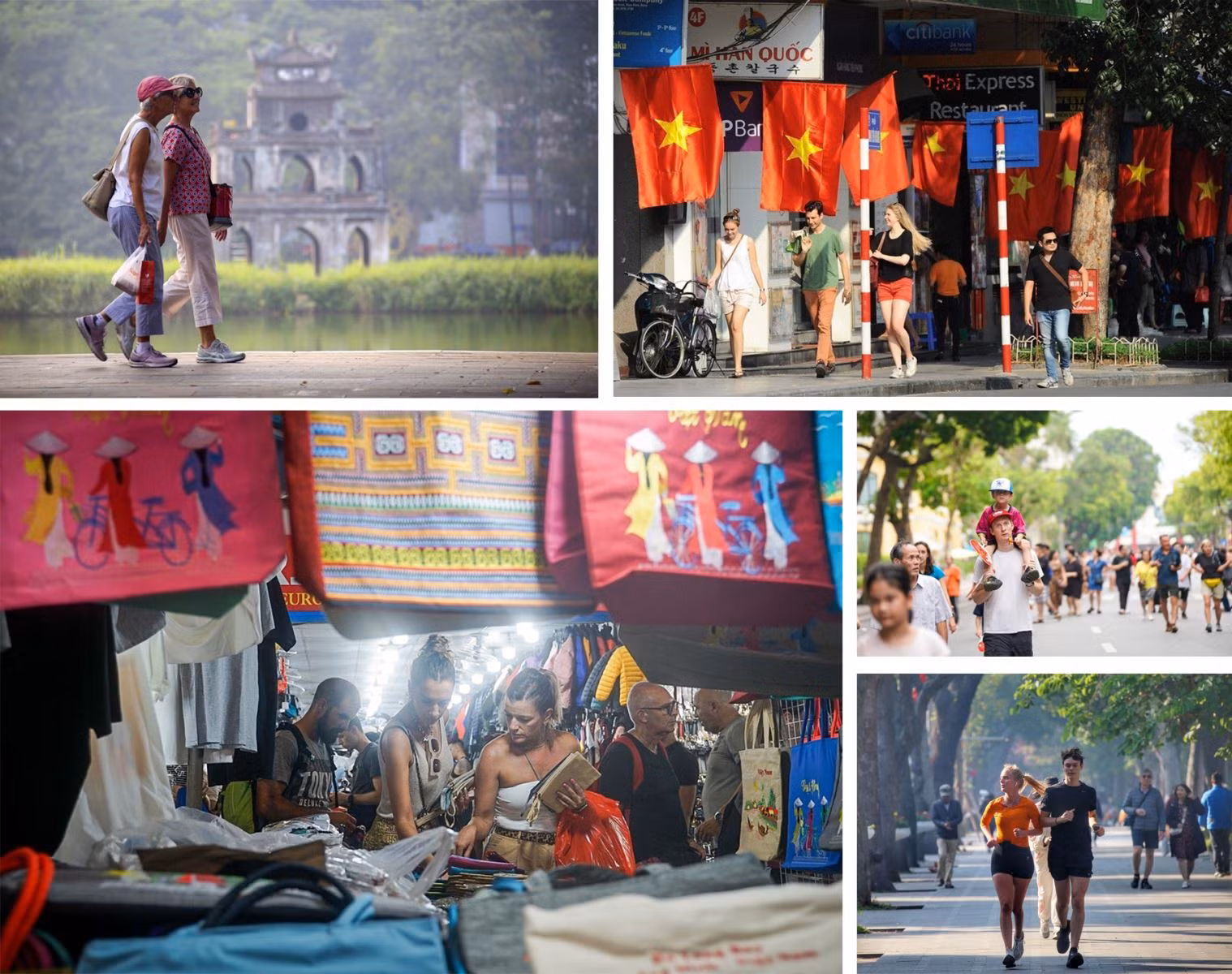 Không gian đi bộ ở hồ Hoàn Kiếm luôn hấp dẫn du khách, nhất là du khách quốc tế khi đến Hà Nội.