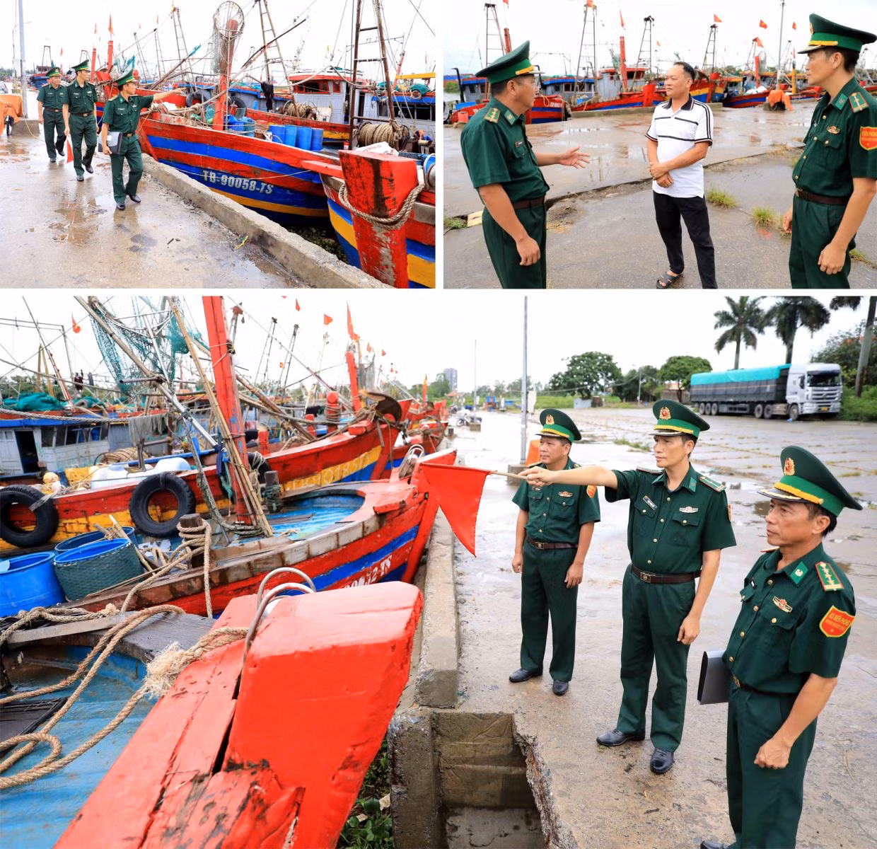 Cán bộ, chiến sĩ Đồn biên phòng cửa khẩu cảng Diêm Điền (Bộ đội Biên phòng tỉnh Thái Bình) tuần tra, kiểm soát tại cảng cá Tân Sơn, huyện Thái Thụy.
