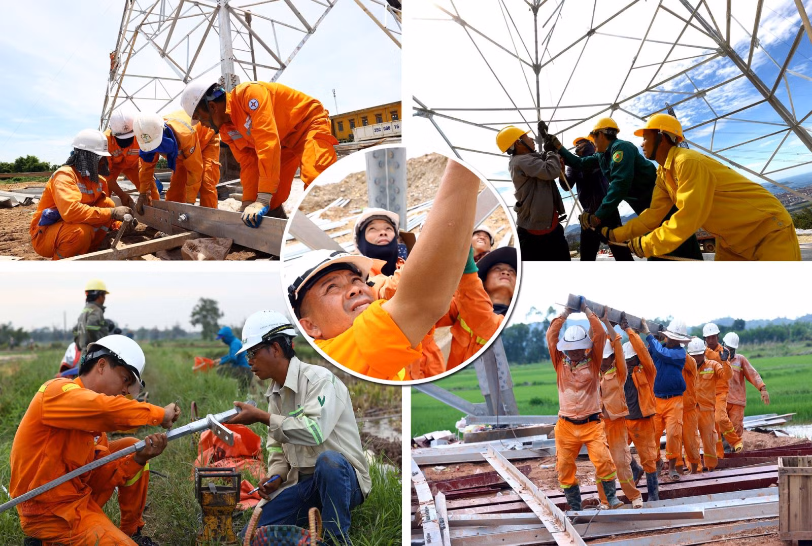 Hàng nghìn công nhân ngành điện tăng cường thi công trên tuyến đường dây 500kV mạch 3 Quảng Trạch - Phố Nối.