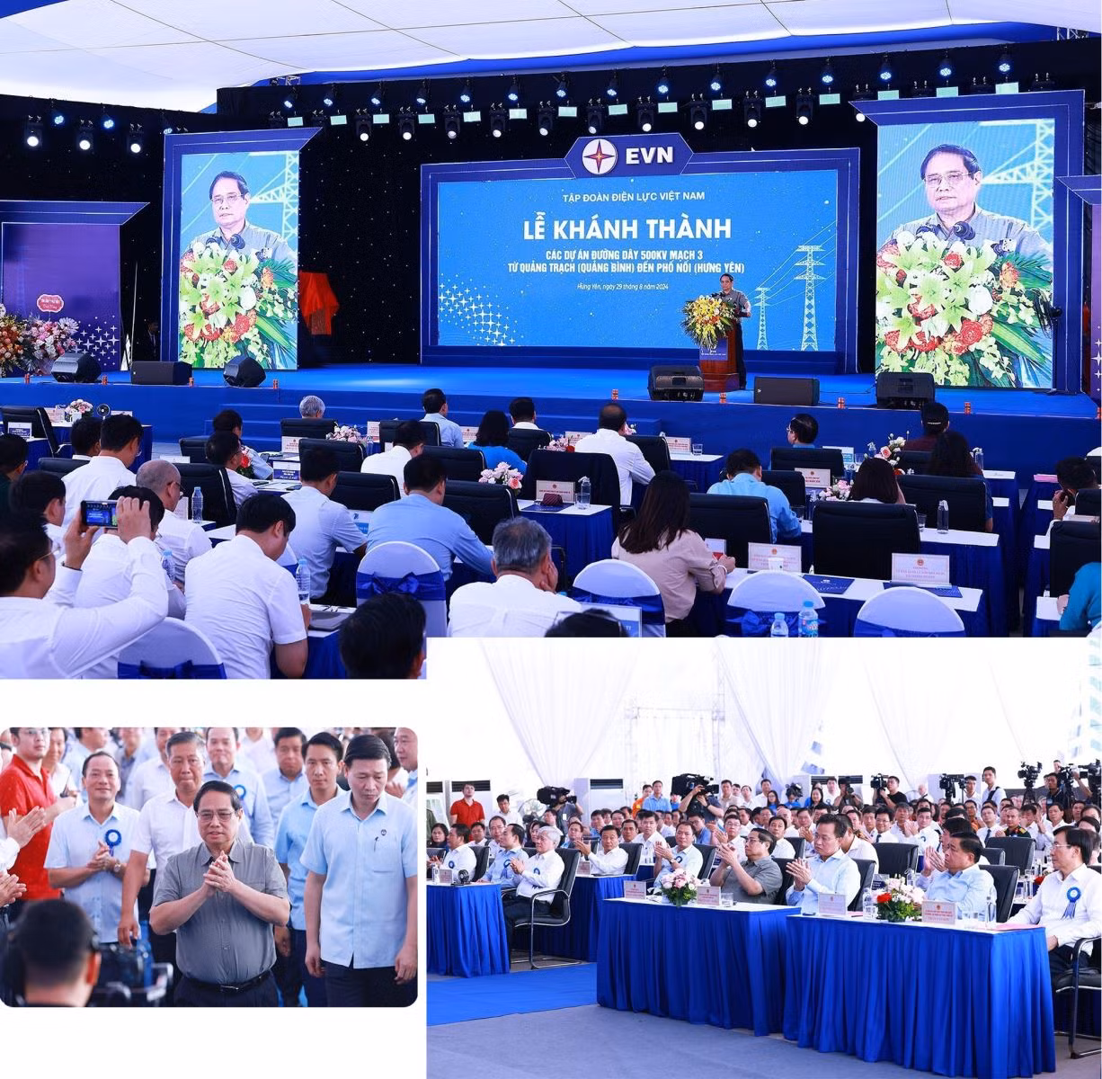 Thủ tướng Phạm Minh Chính tại Lễ khánh thành các dự án đường dây 500kV mạch 3 ở điểm cầu chính Phố Nối (Hưng Yên).