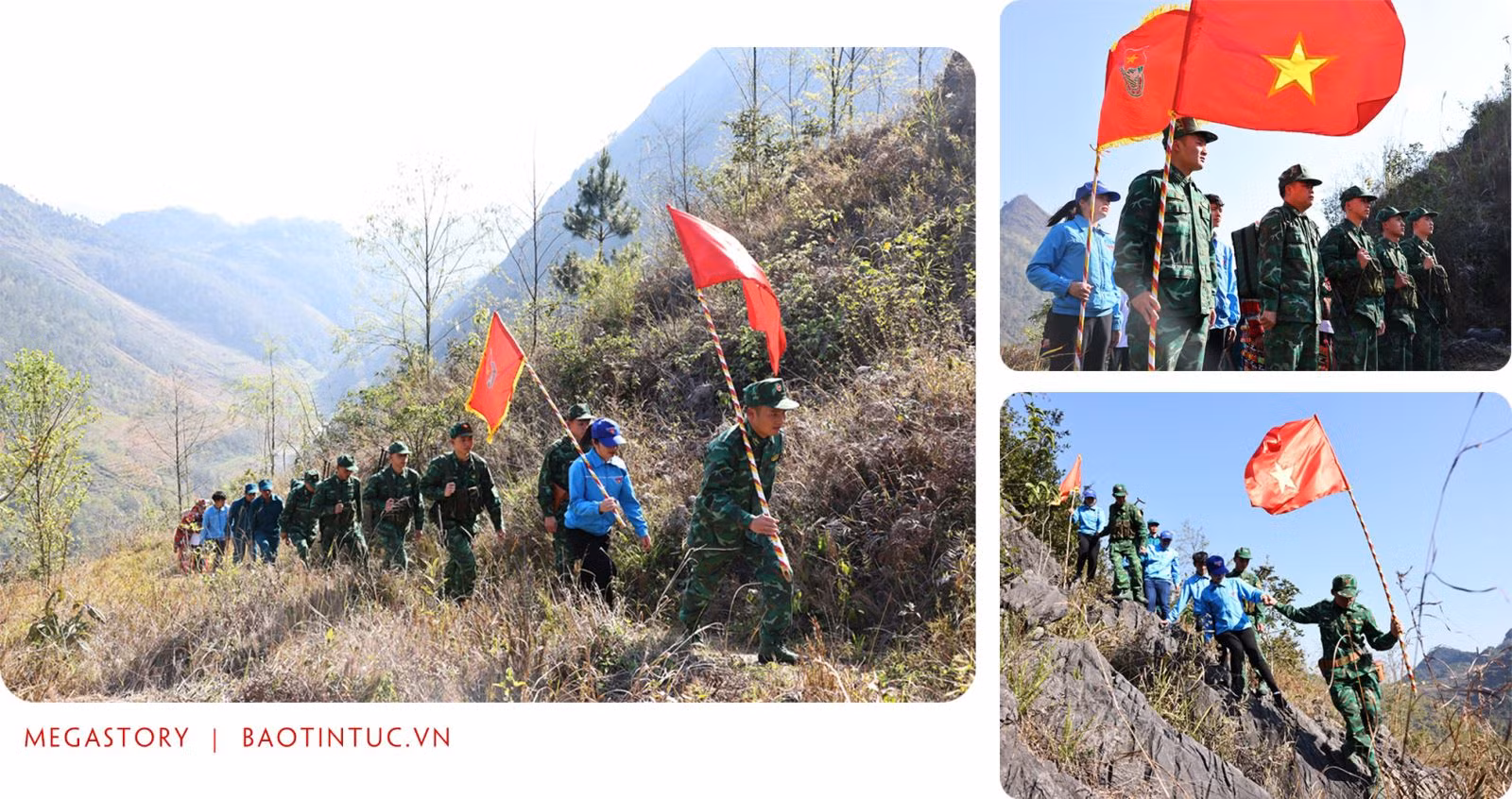 Đoàn viên, thanh niên huyện Đồng Văn (Hà Giang) phối hợp cùng cán bộ, chiến sĩ Đồn Biên phòng Lũng Cú tuần tra, bảo vệ đường biên, cột mốc biên giới.