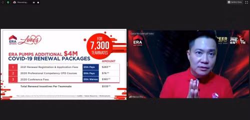 Ông Marcus Chu, Giám đốc phụ trách các hoạt động (COO) của ERA Singapore, giới thiệu các gói gia hạn trong Ngày thăng tiến nghề nghiệp ảo ERA cho quý 3/2020.