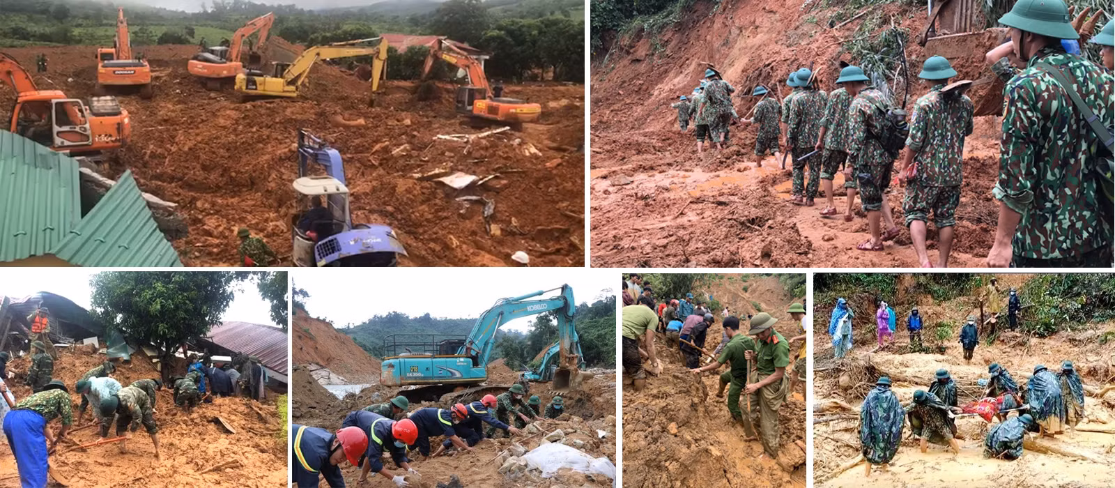 Lực lượng cứu hộ tìm kiếm các nạn nhân mất tích do sạt lở.