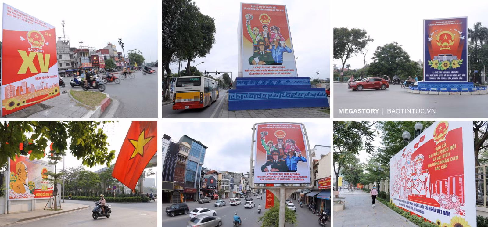 Nhiều tuyến phố Hà Nội được trang trí các cụm pano, cờ, băng rôn, khẩu hiệu tuyên truyền, cổ động để cuộc bầu cử đạt kết quả cao nhất, thật sự trở thành ngày hội của toàn dân.