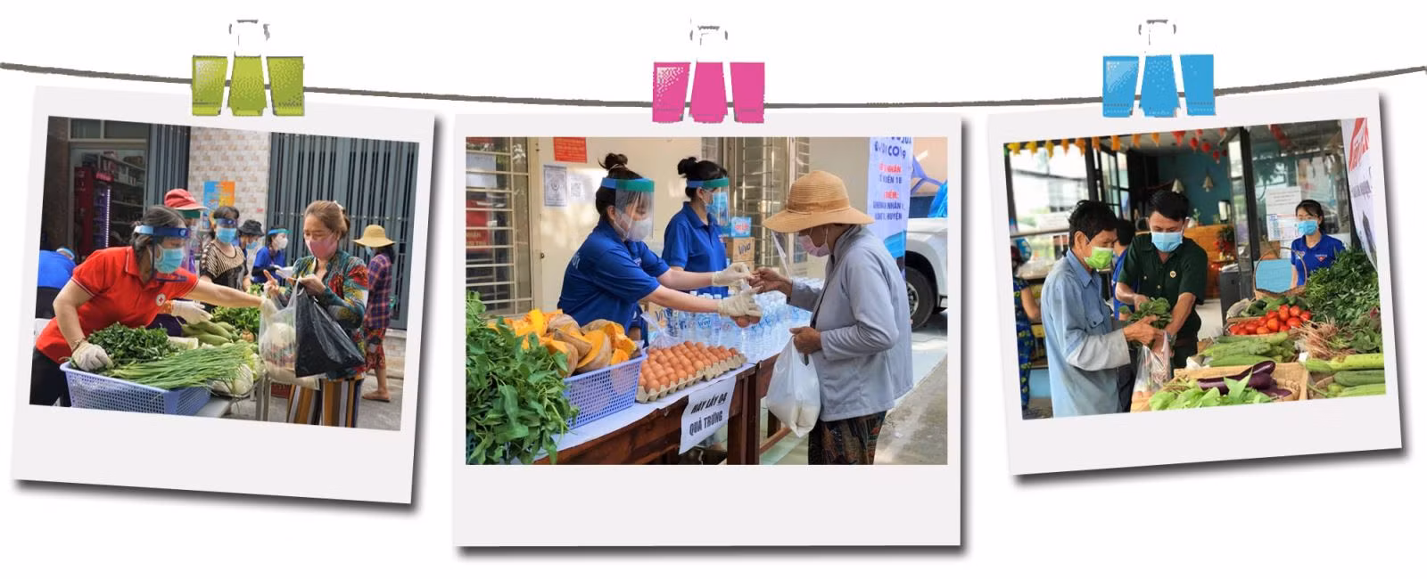 Đoàn viên thanh niên hỗ trợ người dân mua sắm thực phẩm tại “ Gian hàng 0 đồng”, siêu thị 2.000 đồng.