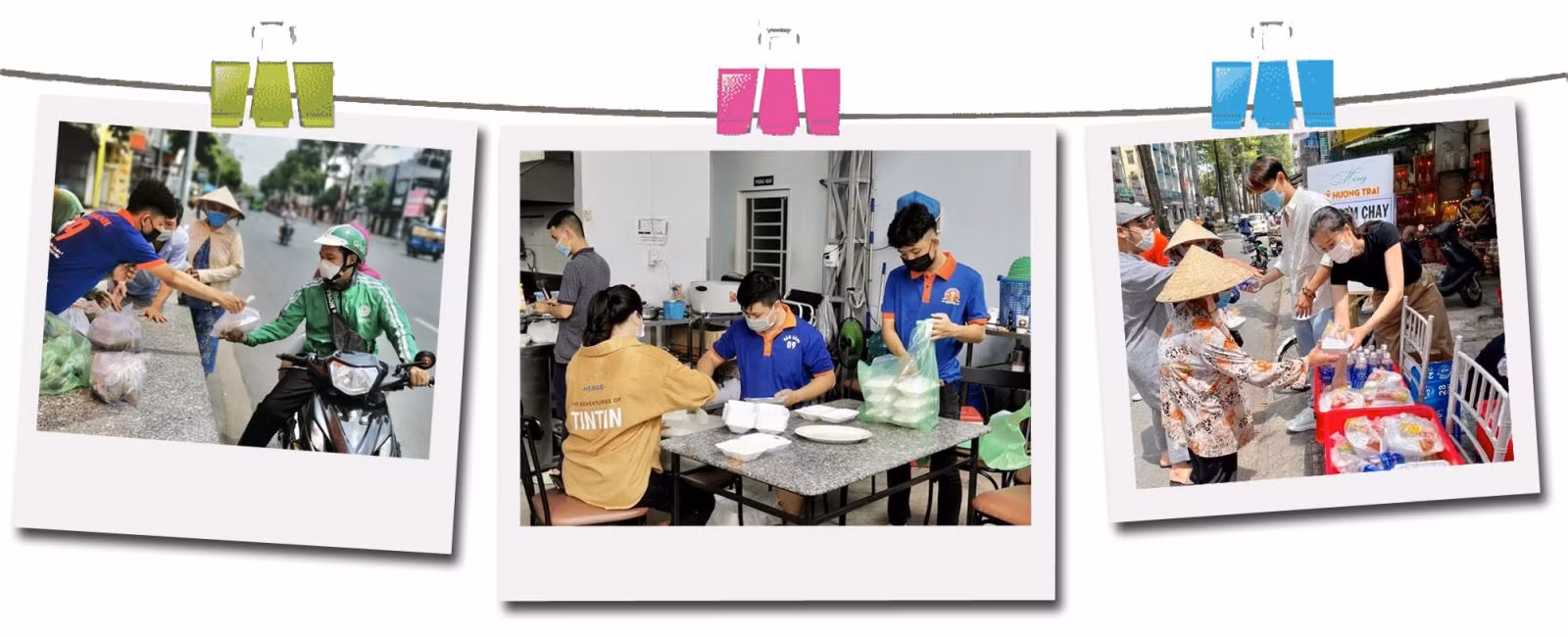 Nhân viên nhà hàng quận Gò Vấp phát cơm miễn phí cho người nghèo.