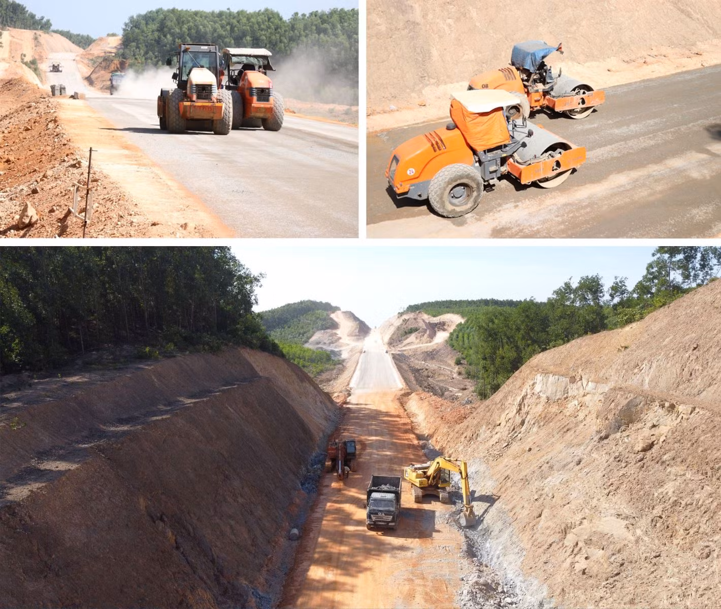 Các phương tiện thi công Dự án cao tốc Cam Lộ - La Sơn đoạn qua tỉnh Quảng Trị.