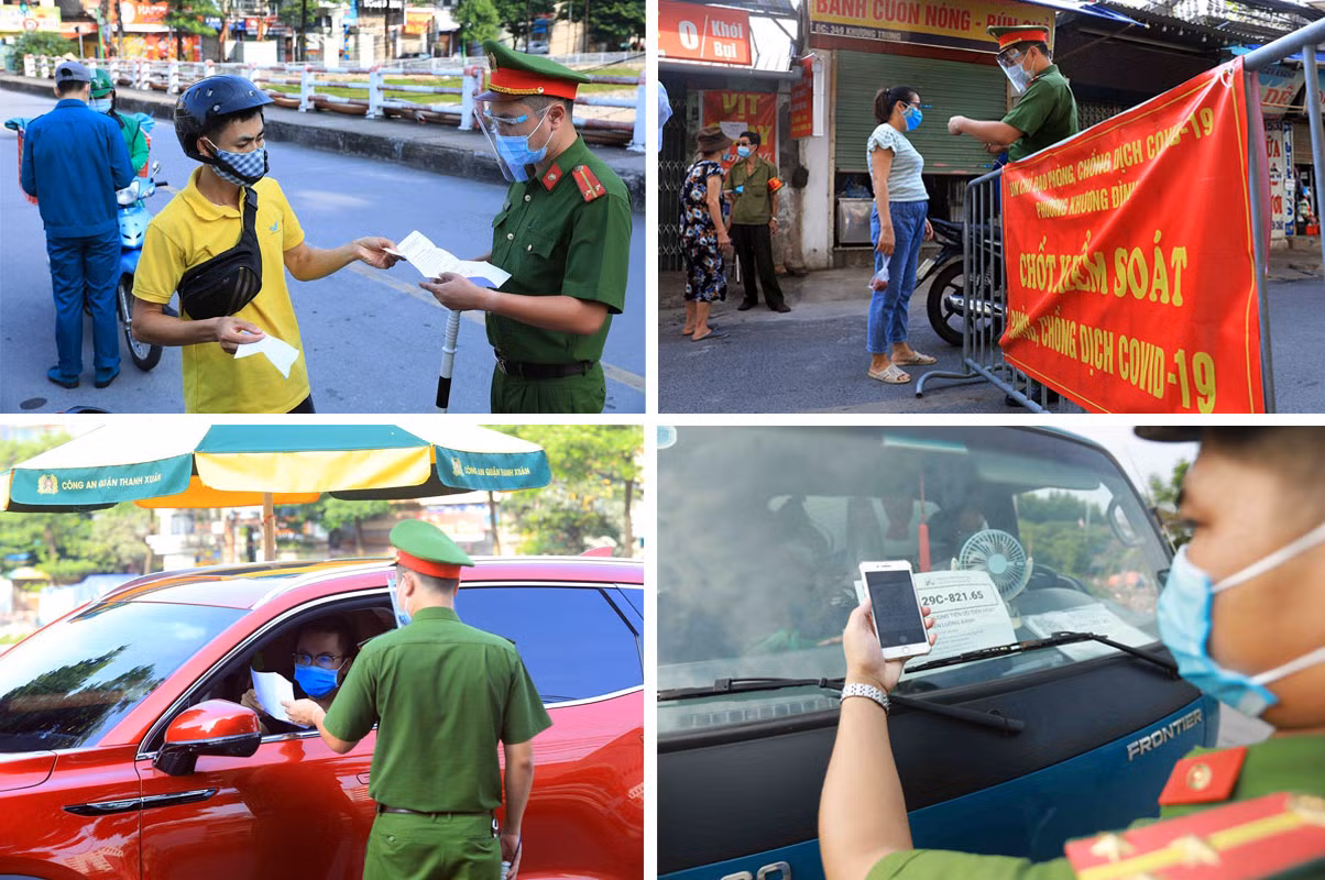 Chốt kiểm soát phòng chống dịch COVID -19 tại phường Khương Đình (quận Thanh Xuân).