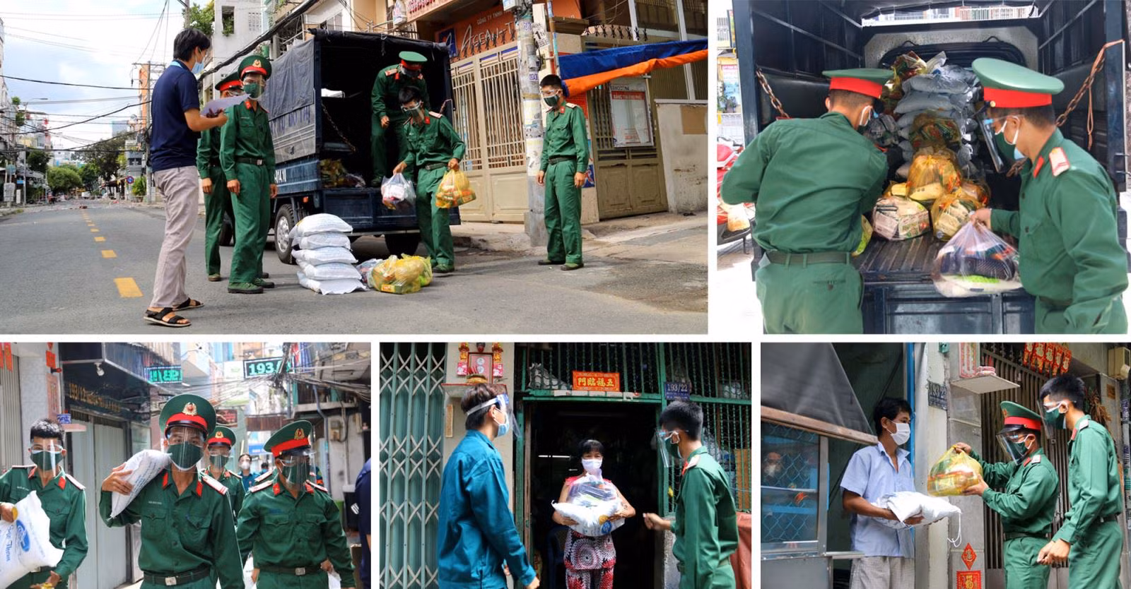Các chiến sĩ bộ đội tham gia hoạt động hỗ trợ người dân tại tâm dịch TP Hồ Chí Minh.