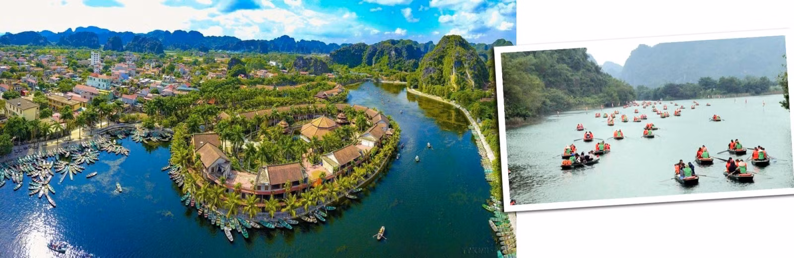 Bến đò Tam Cốc nằm trong quần thể danh thắng Tràng An (Ninh Bình) nhìn từ trên cao.