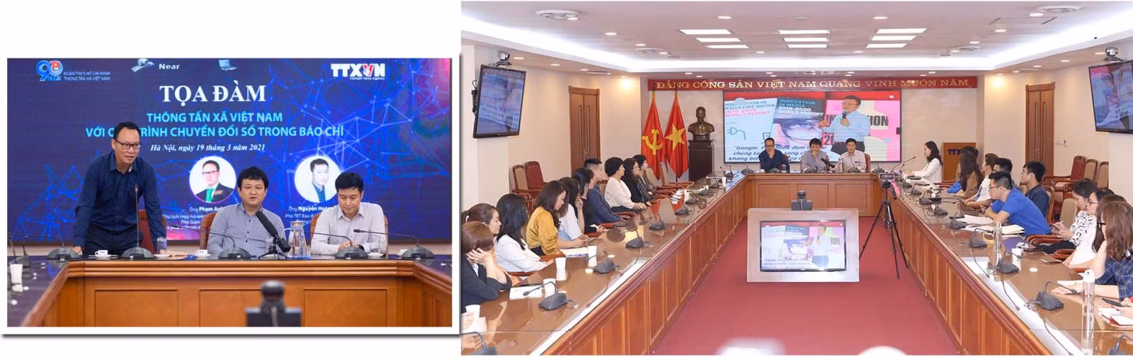 Quang cảnh buổi tọa đàm với chủ đề “TTXVN với quá trình chuyển đổi số trong báo chí”