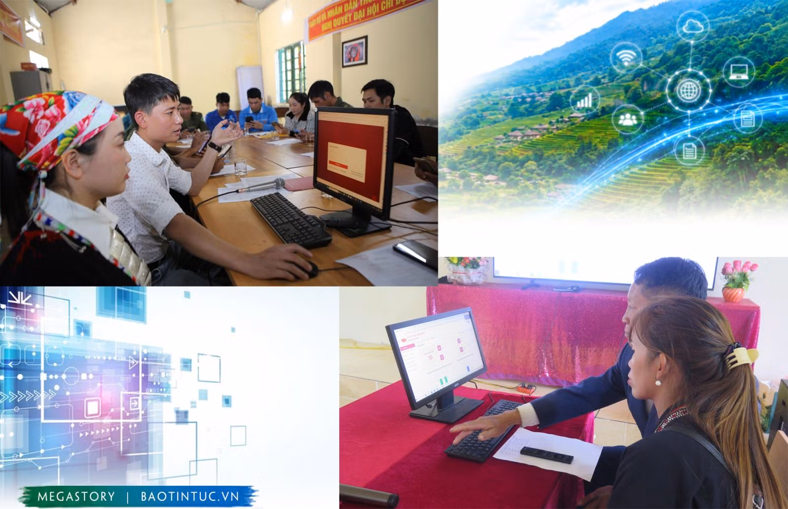 Hướng dẫn người dân thôn Suối Chải, xã Bát Xát thực hiện nộp hồ sơ trực tuyến trên cổng dịch vụ công.