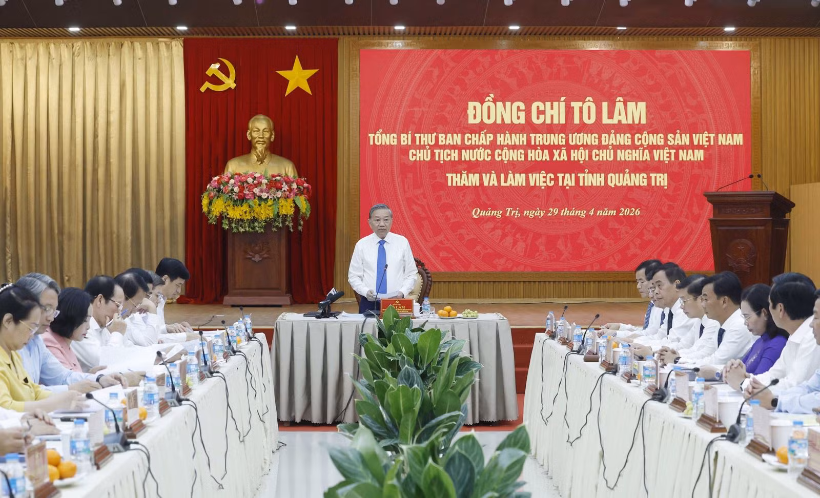 Chiều 29/4/2026, Tổng Bí thư, Chủ tịch nước Tô Lâm và đoàn công tác của Trung ương làm việc với Ban Thường vụ Tỉnh ủy Quảng Trị.