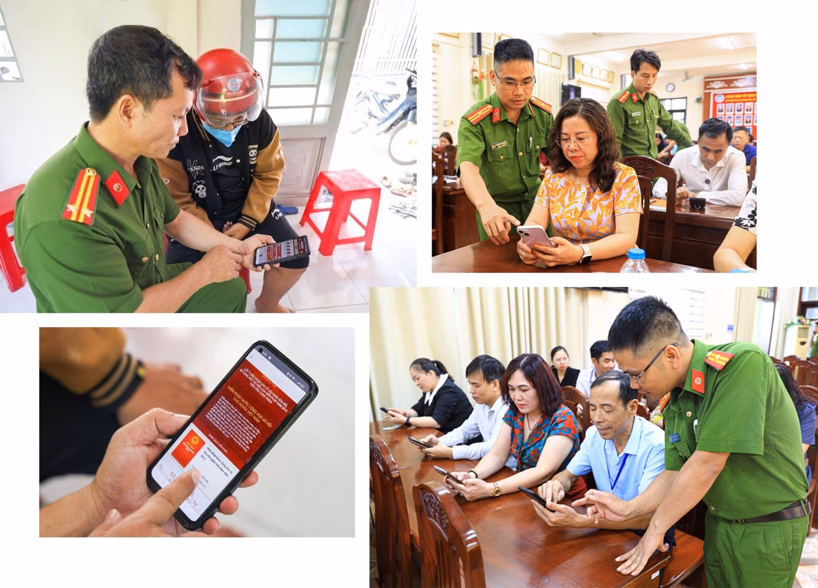 Công an tỉnh Điện Biên và thành phố Cần Thơ hướng dẫn cán bộ, viên chức góp ý dự thảo sửa đổi, bổ sung Hiến pháp 2013 qua VNeID trên điện thoại thông minh cá nhân.