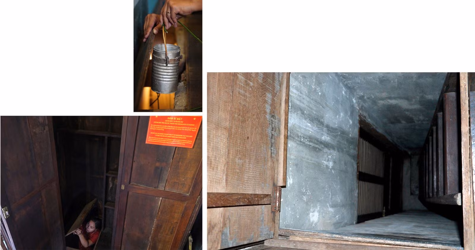 Căn hầm bí mật nơi trú ẩn và chiếc lon guigoz của Pháp dùng để cất thư mật thời kỳ hoạt động của các chiến sĩ biệt động Sài Gòn.
