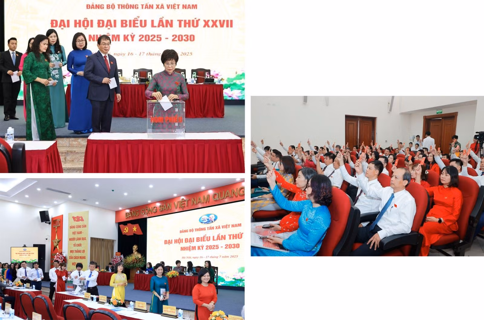 Các đại biểu bỏ phiếu và biểu quyết tại Đại hội đại biểu Đảng bộ Thông tấn xã Việt Nam lần thứ 27, nhiệm kỳ 2025 - 2030.